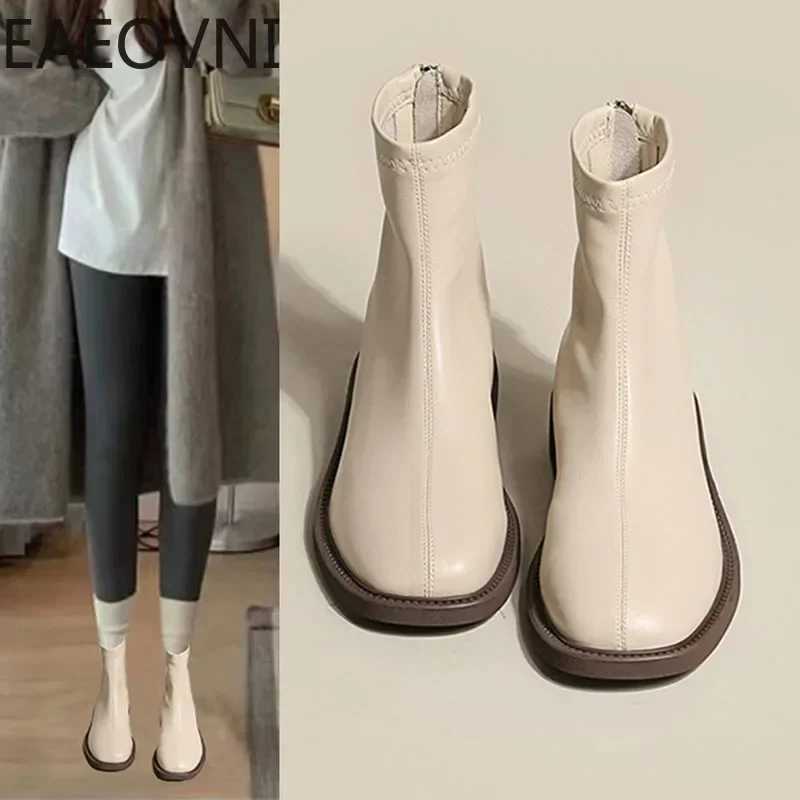 2024 Winter New Women Ankle Boots Fi Soft Leather Ladies Elegant Short Boots Square Low Heel Chelsea ShoesXJ250217