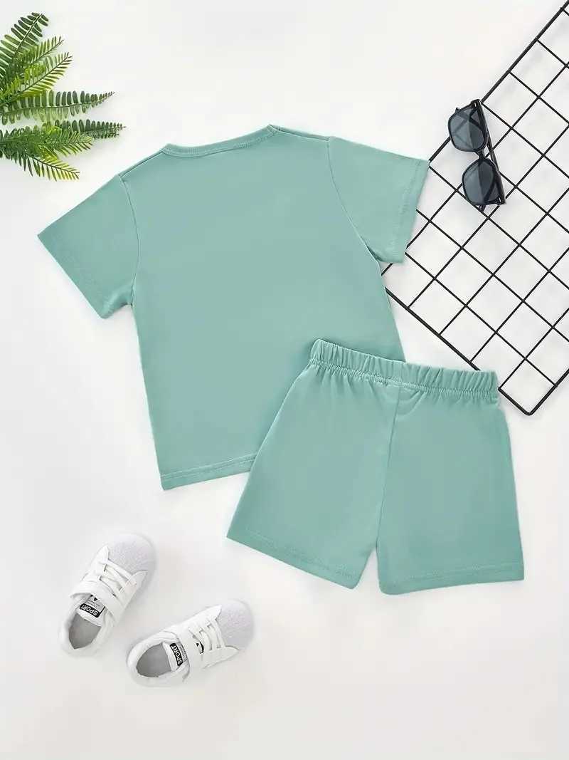 Summer childrens boys clothes color matching T-shirts and shorts 2-piece set baby girls short-sleeved tops and bottoms W250218