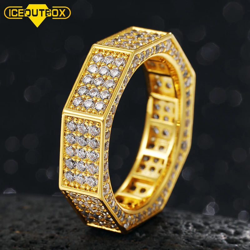 Male Female Micro Pave CZ Stone Octagon Zircon Ring For Women Men Wedding Party Cool Punk Rings Full Of Crystal Gifts 250214