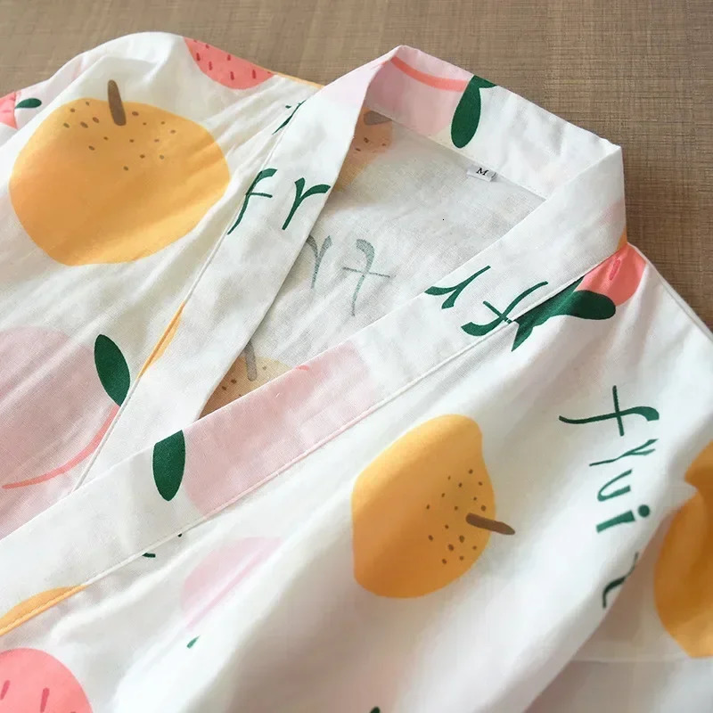 seven-sleeve Japanese-style kimono pajamas set female spring and autumn 100% cotton gauze home clothes cute sweet two-p 250214