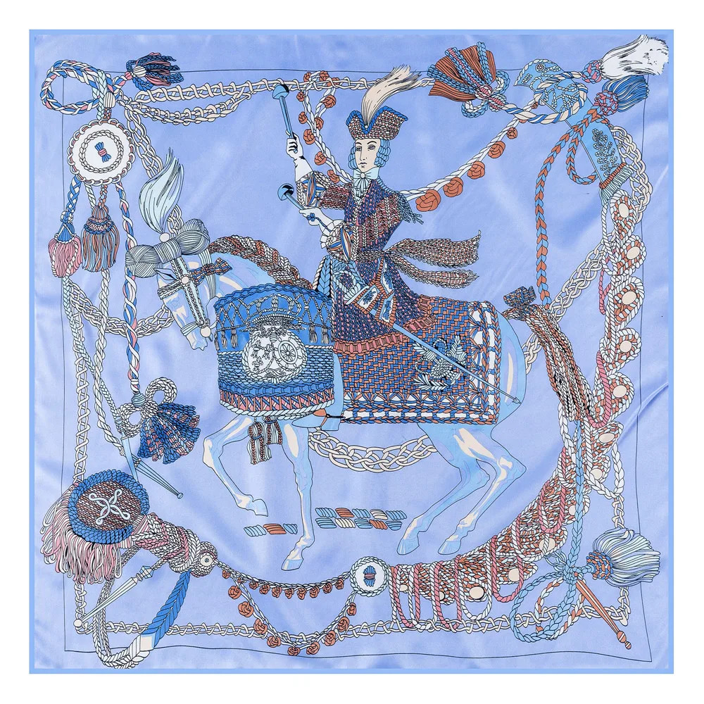 Handmade Curled Twill Silk Scarf Womens Timpani Printed Square Scarf Echarpes Curled Foulards Womens Wrapped Bandage Headscarf 90CM 250213