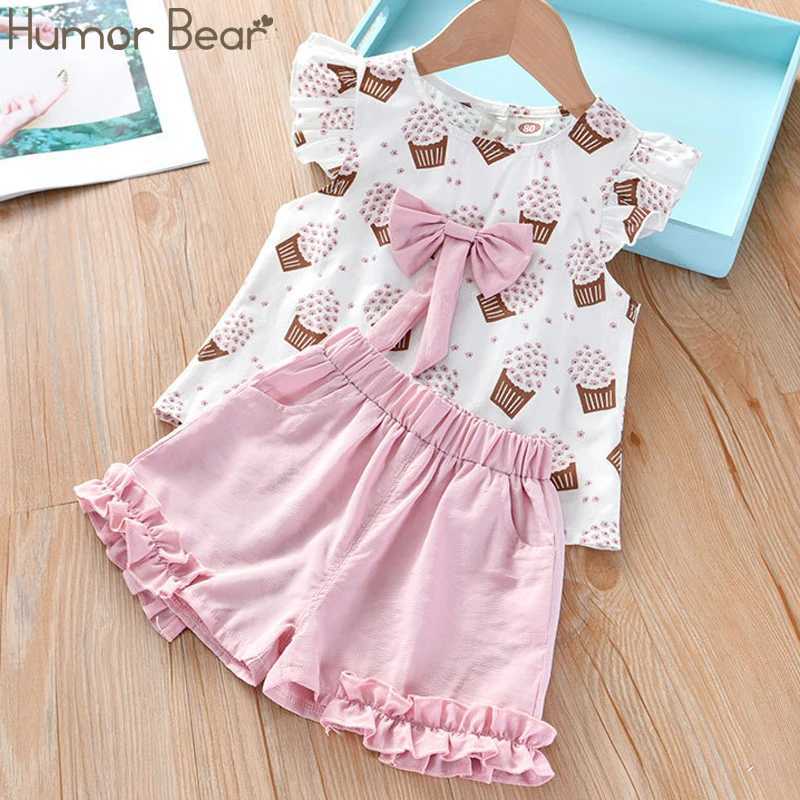 Humor Bear NEW Girls Clothing Set Sleeveless Summer Ice Bow Top T-shirt+Pants 2Pcs Suit Toddler Childrens Clothes W250218