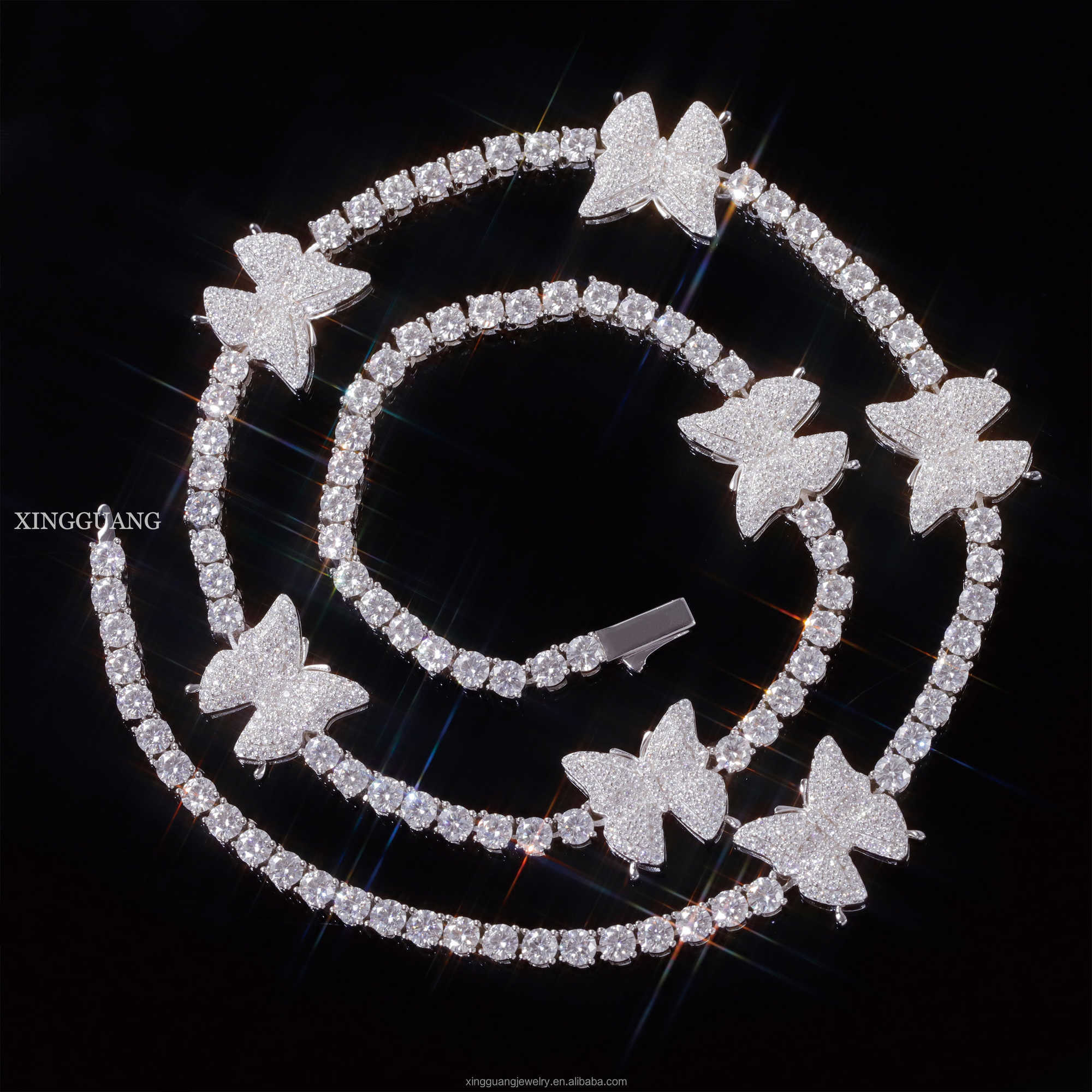 Trendy 925 Sterling Silver Iced VVS 3mm Moissanite Diamond Tennis Chain Bracelet White Gold Plated Butterfly Tennis Chain