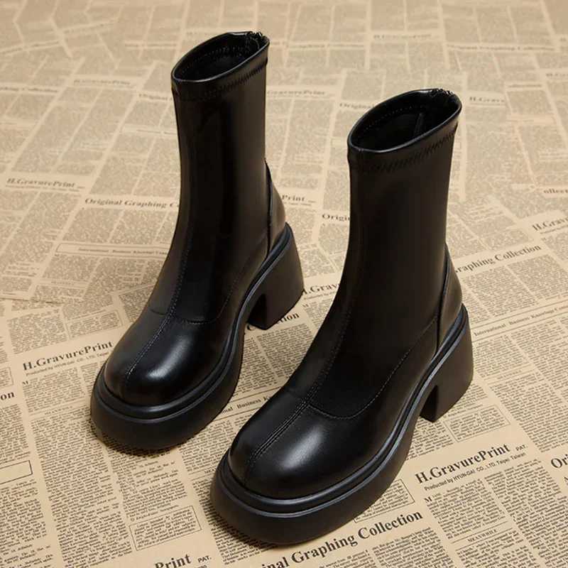 Women Platform Ankle Motorcycle Boots Mid Heels Designer Shoes Winter 2024 Classic Shoes New Brand Gladiator Zapatillas LadiesXJ250217