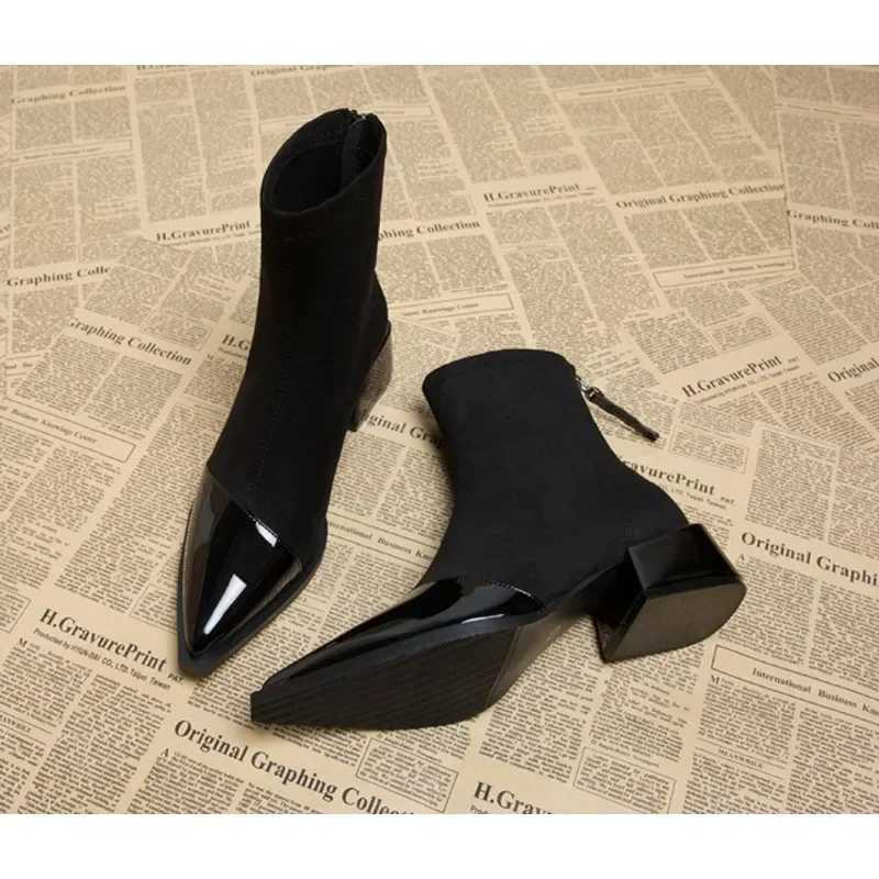 High Heels Ankle Boots Women Chunky Suede Pointed Toe Shoes Winter 2024 Trend New Elegant PumpsXJ250217
