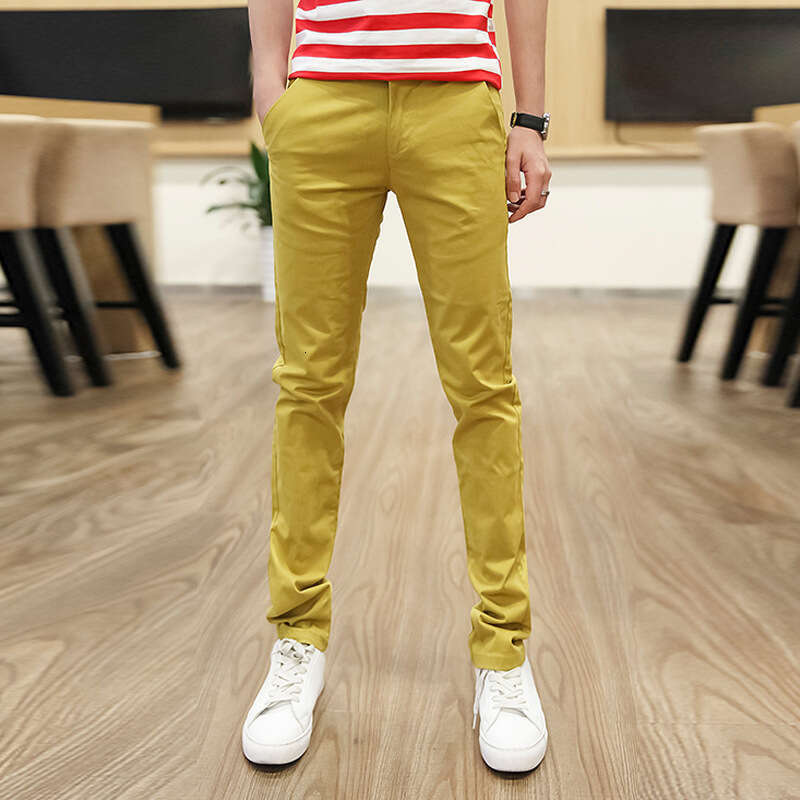 Internet Celebrity Slim Fit Small Leg For Men, Korean Version, Teenagers, Elastic Pencil Pants, Summer Clothes, Trendy Cards, Nine Point Harem Pants