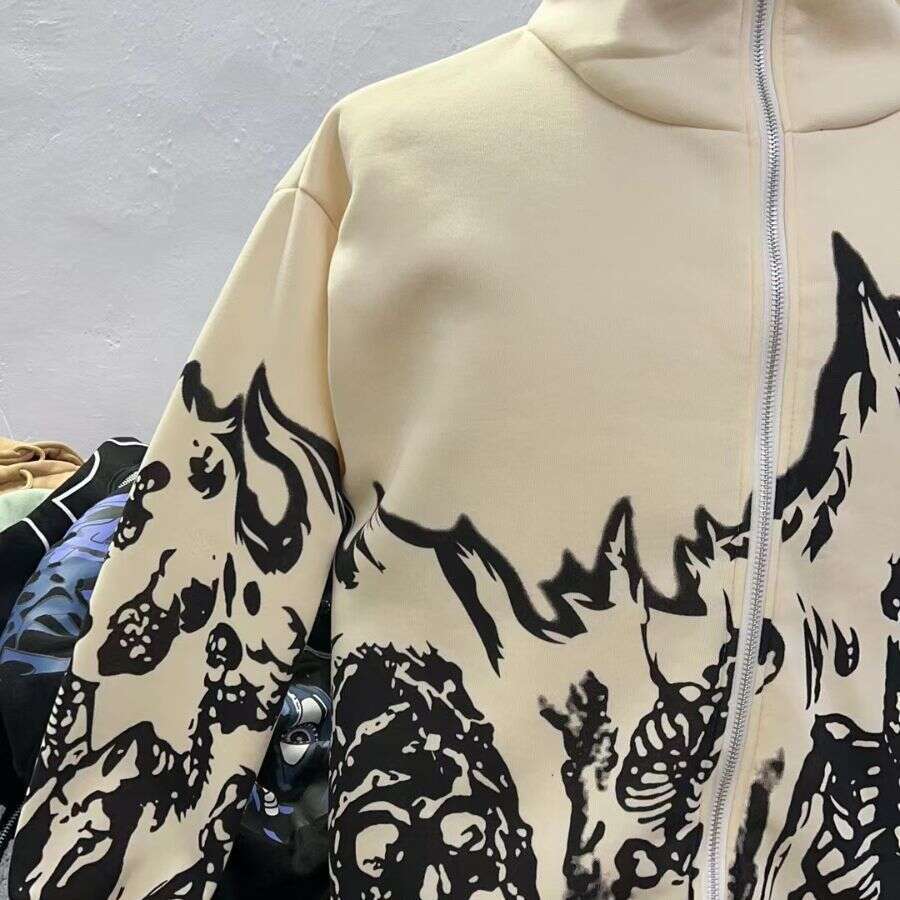 Y2k Gothic Zipper Skeleton Sweatshirt Coat Hooded Cardigan Full Face Hoodie