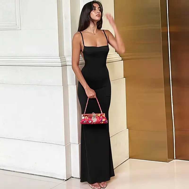 Basic Casual Dresses CAKULO 2024 Spring Solid Slveless Backless Elegant Sexy Bodycon Y2K Maxi Prom Dress Women Clothes Birthday Party Casual Y2K H2521