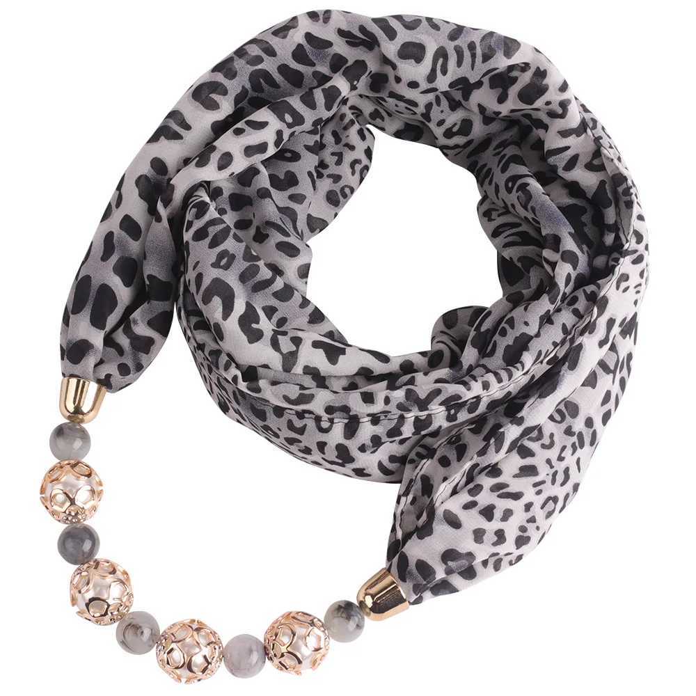 Womens Leopard Chiffon Hijabs Scarf Statement Necklace Pendant Scarf Neckerchief Foulard Femme Accories Hijabs W250218
