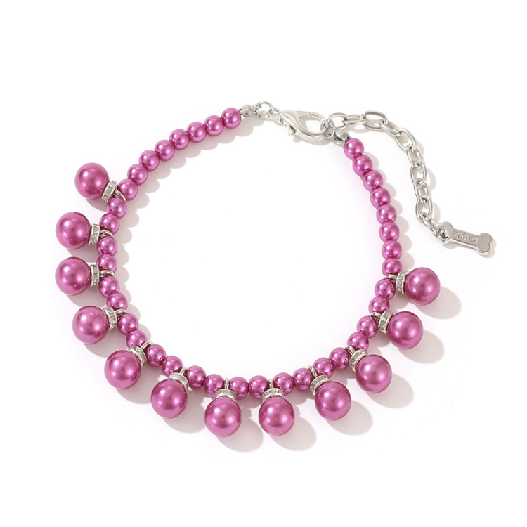 Fashion Pearl Dog Necklace with 12 Sparkling Rhinestone Pearls Charm, Luxurious Jewelry Dog Necklace for Female Puppy Kitten Small Dogs Wedding Birthd