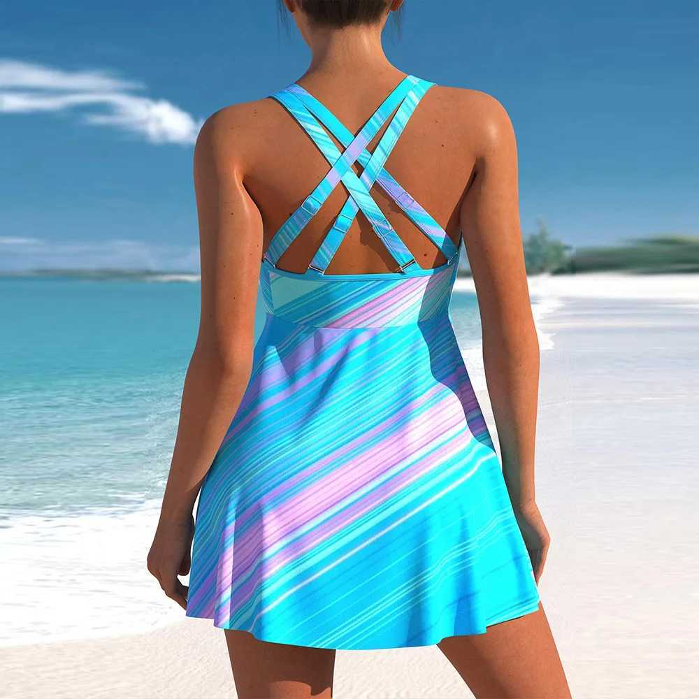 Plus Size Swimwear Women Monokini Swimsuit Two Piece Sexy Bikini Set Tankini Bathing Suit Print Swimdress Beachwear S-5XL M250218