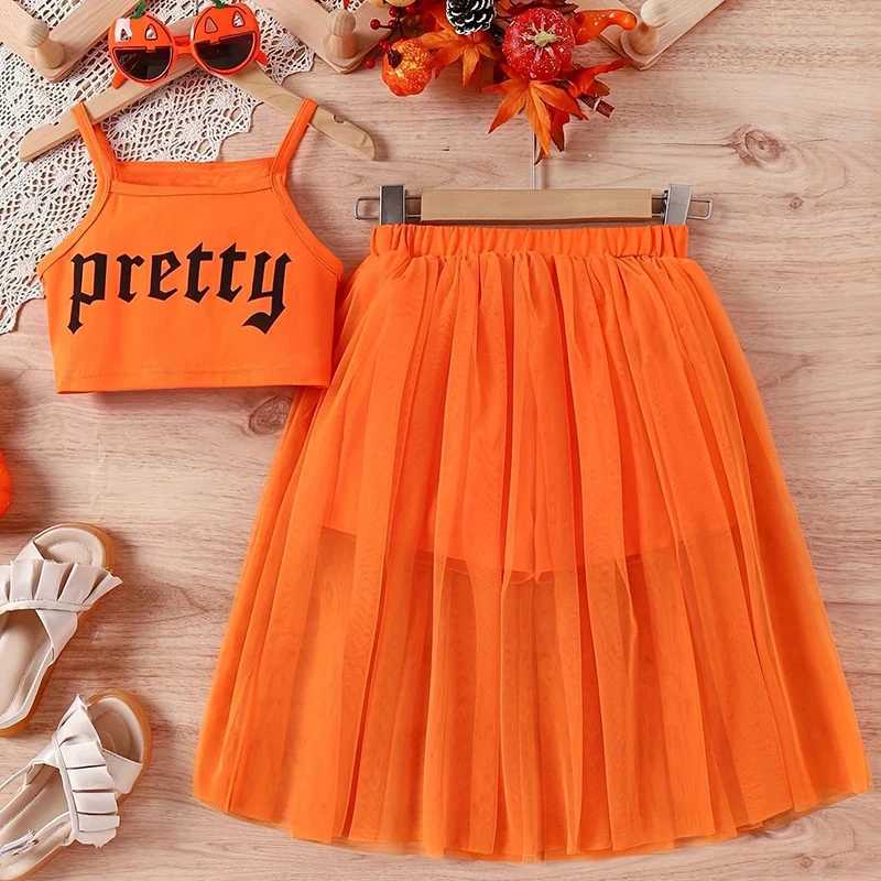 5-14 year old teenage girls clothing set summer new cotton fashion top+mesh skirt two-piece set birthday gift childrens clothing W250218