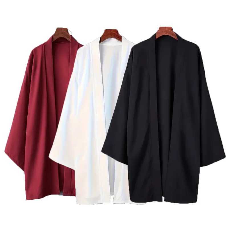 Mens Solid Color Long Sleeve Cardigan Long Kimono Shirt Asian Traditional Wear Yukata Haori Jacket Coat 6 Color Japanese Kimono W250217