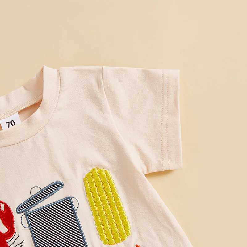 Childrens Summer Ensemble Embroidered Short Sleeve Tee with Lobster Design Shorts Set for a Slish Look W250218