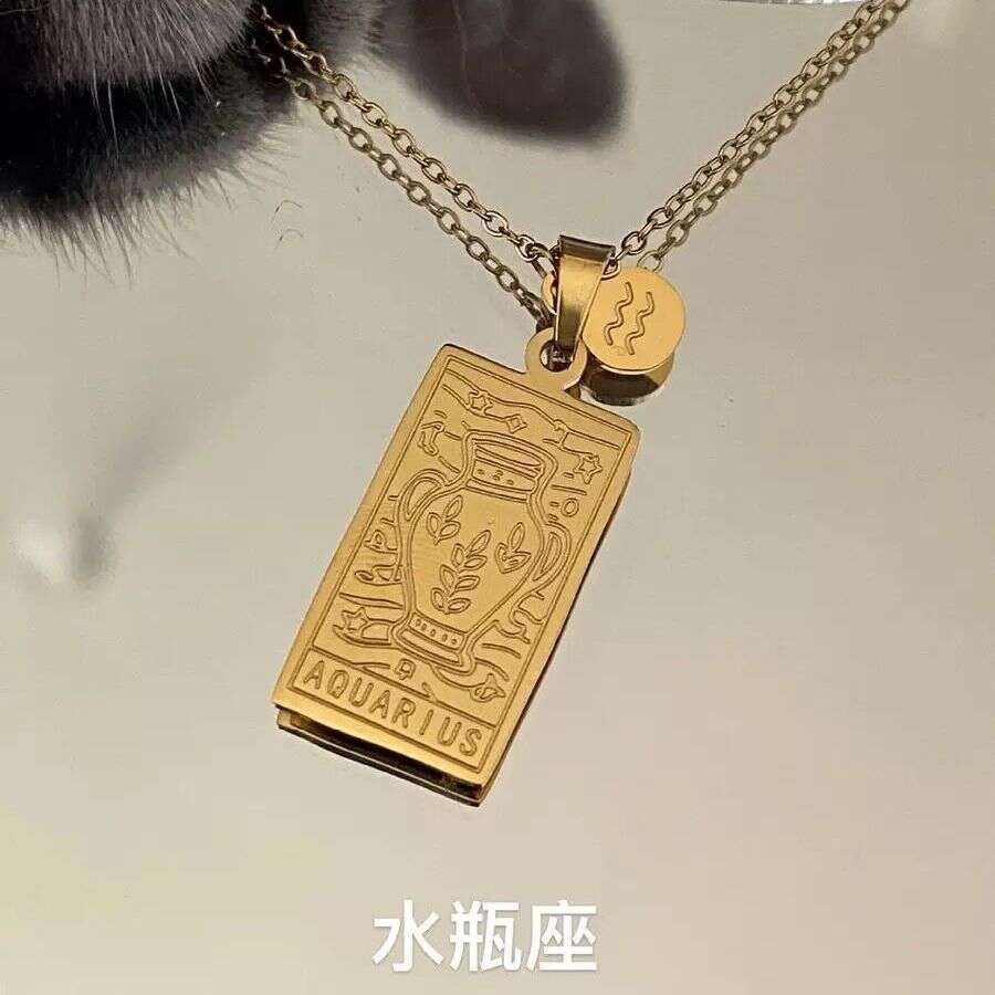 Hot selg twee zodiac stainless steel necklace for women, high-end and niche personality square pendant, collarbone chain