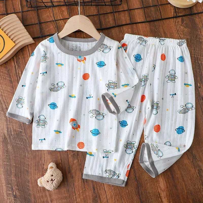 Cotton Kids Clothes Three Quart Sleeve Home Sleepwear Childrens Clothing Boy Girl Autumn Winter Tops Pants Suits Children Sets W250218