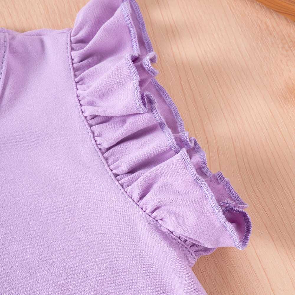 2 Summer Girls Set Round Neck Childrens Clothing Sweet Solid Color Top+Heart Shaped Printed Shorts Soft Skin Friendly W250218