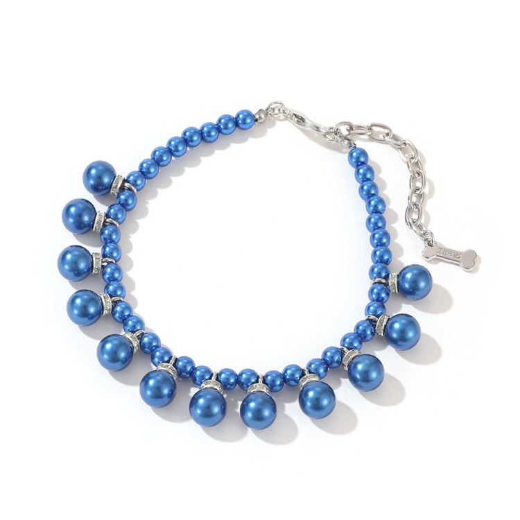 Fashion Pearl Dog Necklace with 12 Sparkling Rhinestone Pearls Charm, Luxurious Jewelry Dog Necklace for Female Puppy Kitten Small Dogs Wedding Birthd