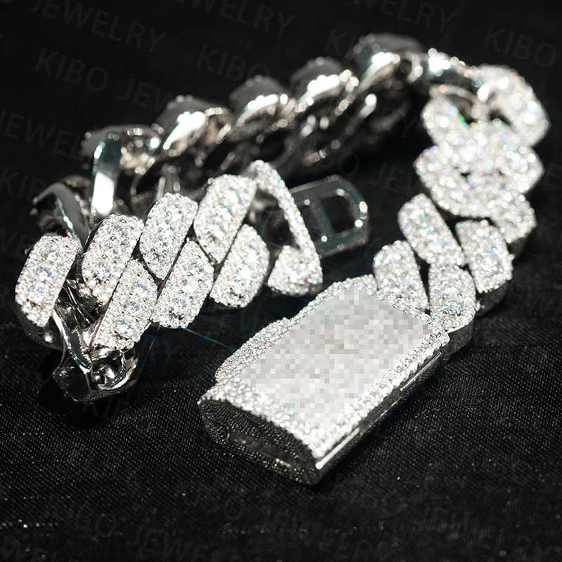 Fine Jewelry Customized 18mm 22 Inches 925 Sterling Silver Iced Out VVS Moissanite Cuban Link Chain Necklace For Men