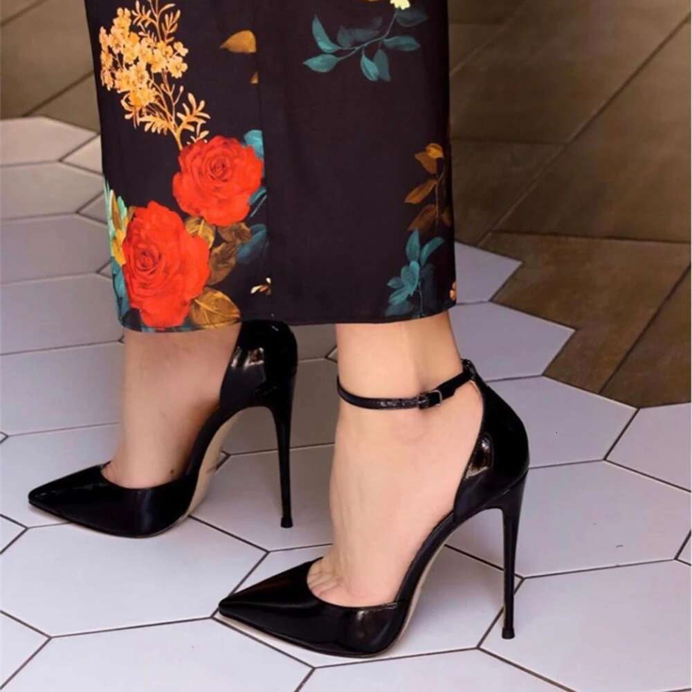 Veowalk Ankle Strap Women D'Orsay Pointed Toe Stiletto Pumps Ladies Solid Dress High Heel Shoes 12cm 10cm 8cm Black White