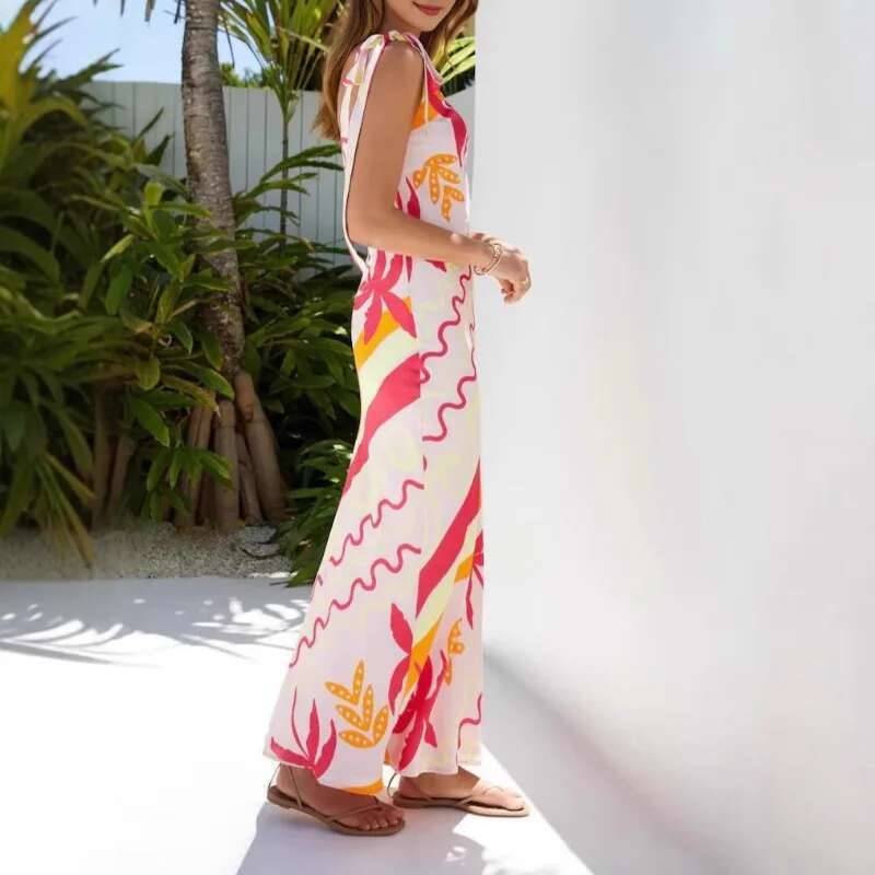 2025 Spring/Summer New Women's Printed Sexy Lace Fashionable Casual Slimming Long Dress European And American