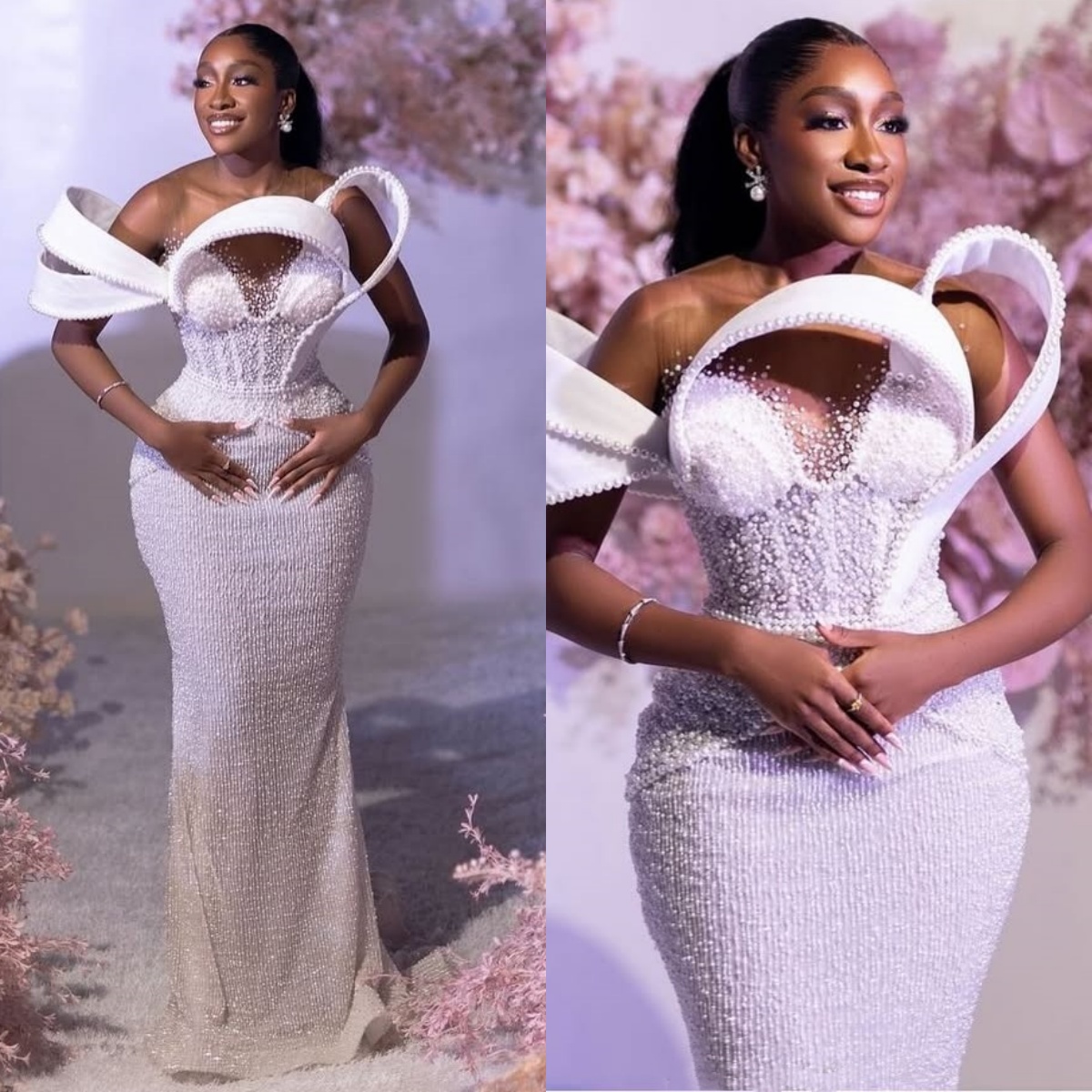 Exquisite Pearls Wedding Dresses Sequins Mermaid Bridal Gowns Beading Customized Slim Princess Sweep Train Bride Dress Vestidos De Novia