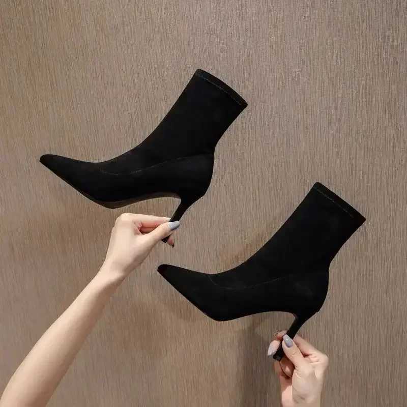 Heeled Sexy Ankle Sock Boots for Women Very High Heels Booties Boot Offer Hot New In Designer Luxury Y2k Pu Woman Short ShoesXJ250217