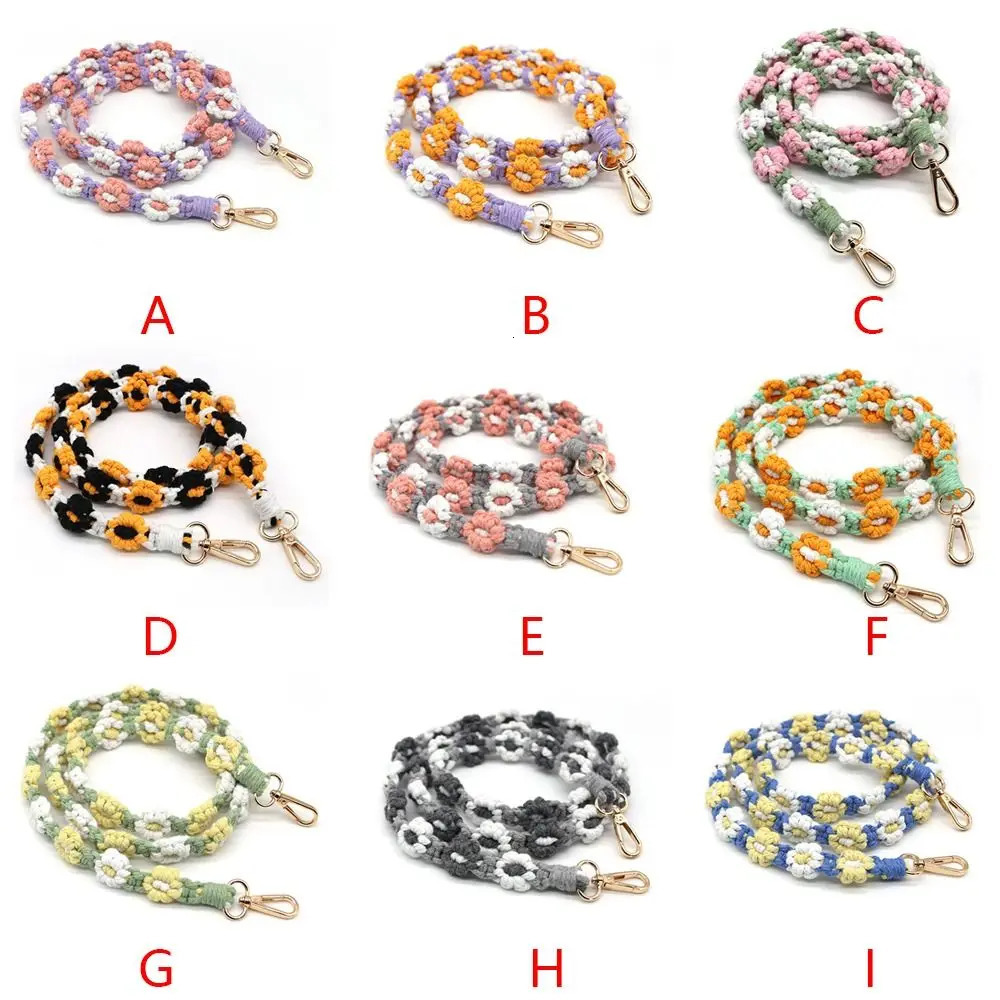 Handmade Cotton Weaving Crossbody Bag Strap Shoulder Strap Braided Flower Cell Phone Strap Bag Chain Bag Accessories 250214