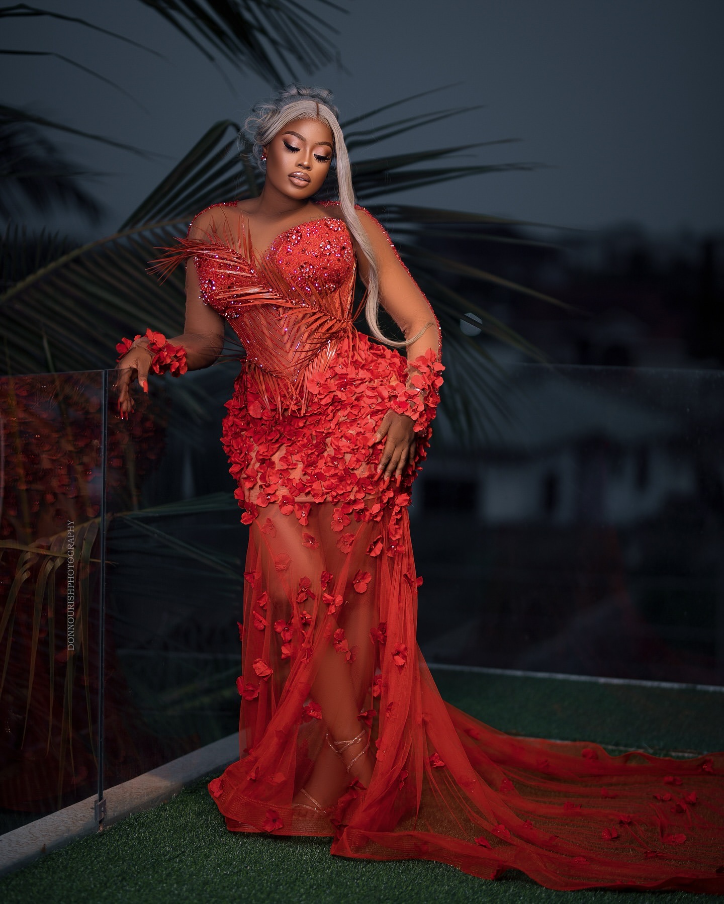 Aso Ebi 2025 Red Mermaid Prom Dresses Floral Flowers Beaded Crystals Illusion Evening Formal Party Second Reception Birthday Gowns Dress For Special O