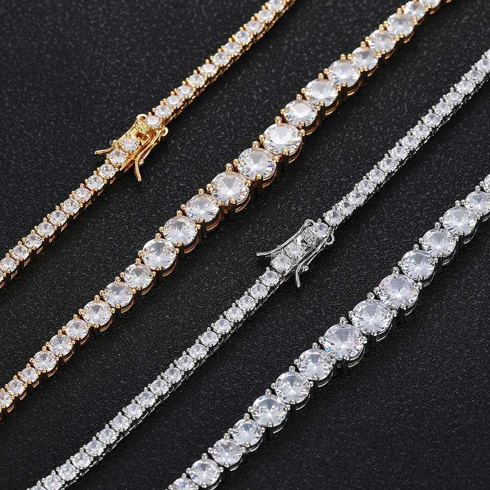 NUOYA New Style Hiphop Jewelry 3mm-7mm Bling CZ Stone Silver Plated Gradient Size Tennis Chain Necklace for Women Jewelry