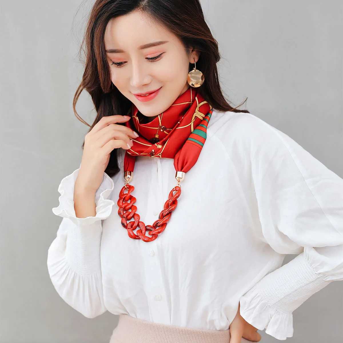 European American Fashion Silk Scarf Pendant Necklace Decoration Ring Scarf National Scarves Foulard Femme Accories Scarf W250218