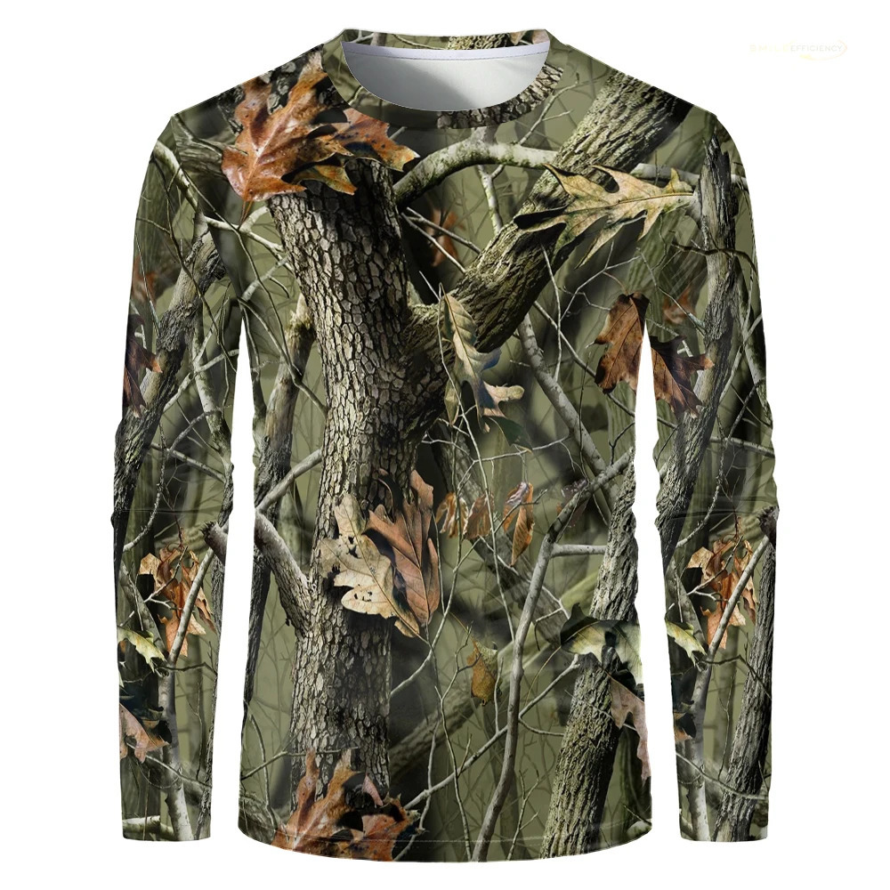 Camouflage Hunting Forest Print T-shirt Outdoor Sports Long Sleeve Men T Shirt Trip Tactical Training Oversized s Clothing 250217
