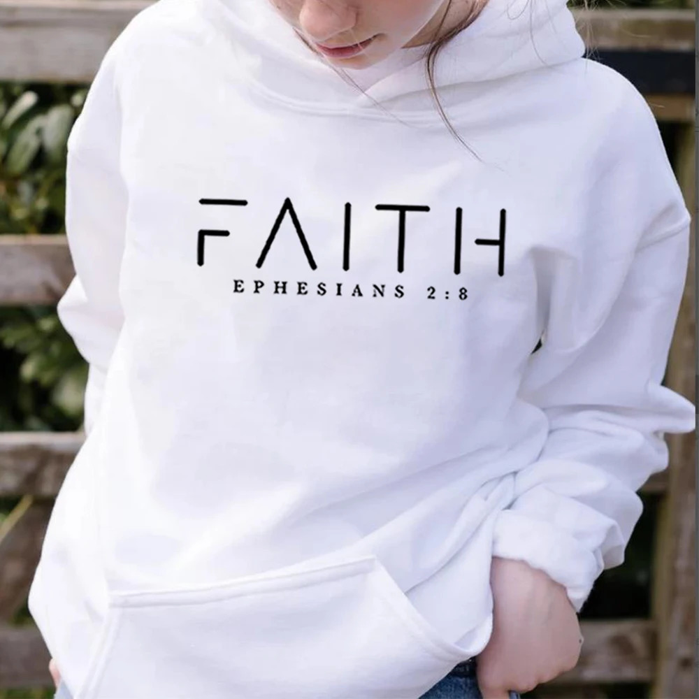 Faith Hoodie Ephesians Hooded Bible Verse Sweatshirt Christian Clothing Women Pullover Unisex Trendy 250213