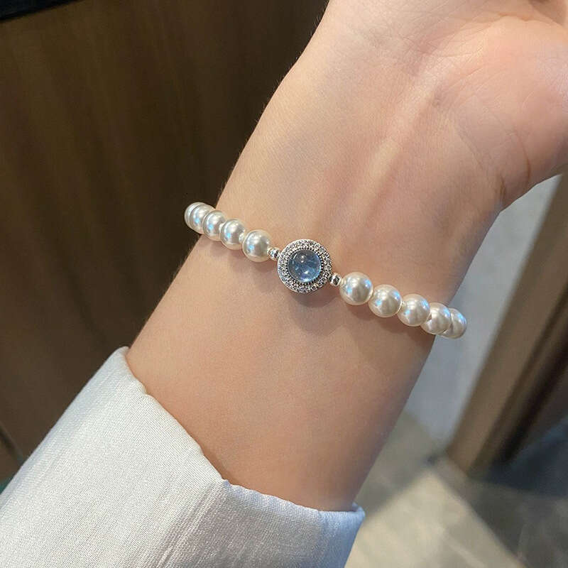 Tichy S Pure Sier Small French Light Shijia Pearl Women's Exquisite Blue Stone High Grade Feeg Bracelet