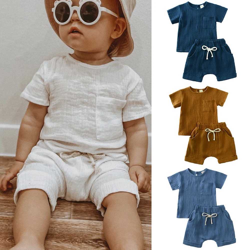 2025 Summer Toddler Baby Clothes Short Sleeve Elastic Shorts Breathable Cotton Suit For 0-24M Infant Boy Girl Solid Outfits W250218