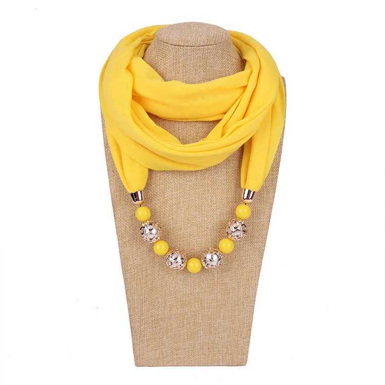 Women Fashion Neckerchief Hijab Necklaces Beads Solid Color Jewelry Shl Resin Beads Pendant Scarf Women Hijabs W250218