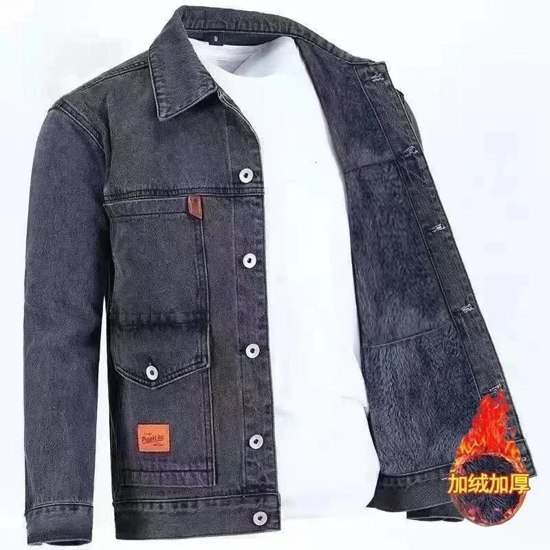 Autumn and Winter Mens Classic Fashion AllMatch Denim Jacket Fleece Thickening Warm HighQuality S5XL 250210