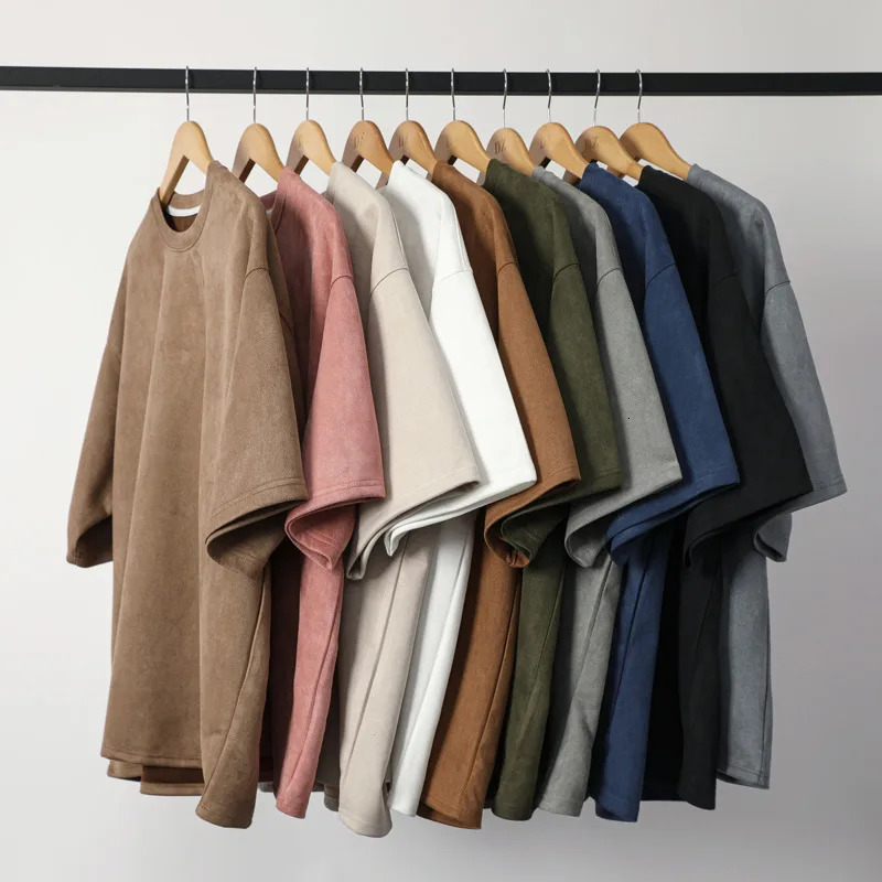 Summer Short-sleeved T-shirt Men Fashion 10-color Casual Suede T Shirt Men Streetwear Loose O-neck Tshirt Mens Top M-3XL 250217