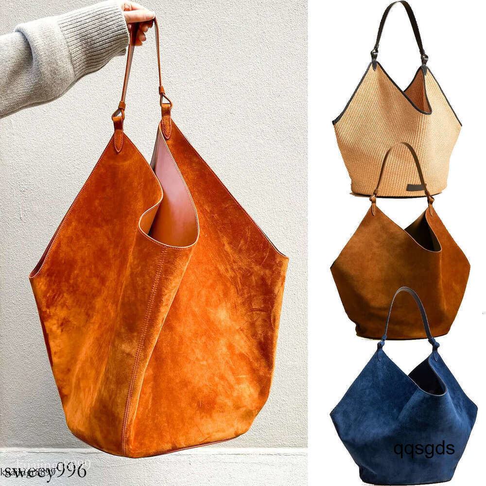 Top Quality Khaite Lotus Tote Designer Womens Suede Clutch Straw Raffias Big Beach Man Shoulder Fashion Leather Shop Pochette Trunk Crossbody Hand Bag