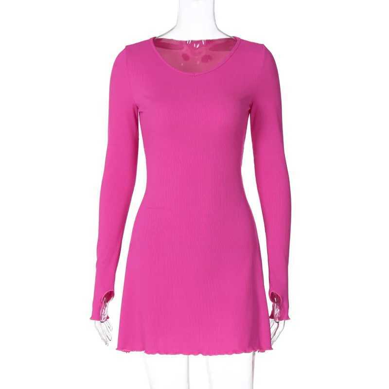 Basic Casual Dresses Lygens O Neck Long Slve Mini Laceup Back Slim Y2K WomenS Dresses Casual Dropshipping New Party Evening Korean Clothing H25217