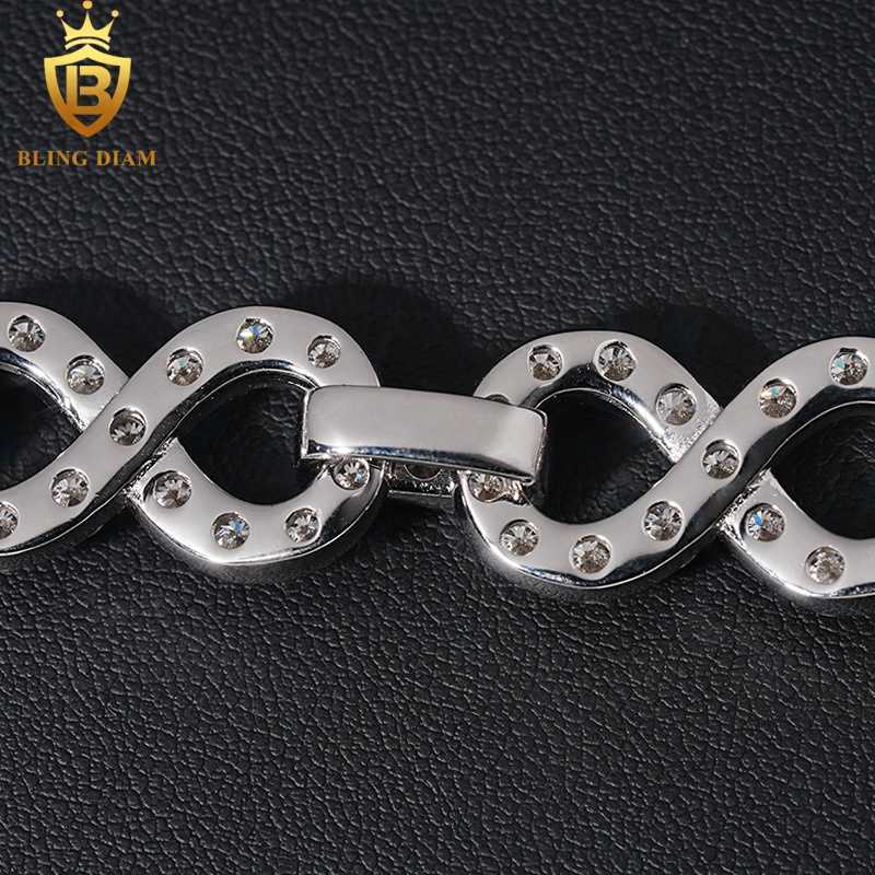 13MM Hip Hop Jewelry Cuban Link Chain Bracelet 925 Sterling Sliver Iced Out Moissanite Diamond