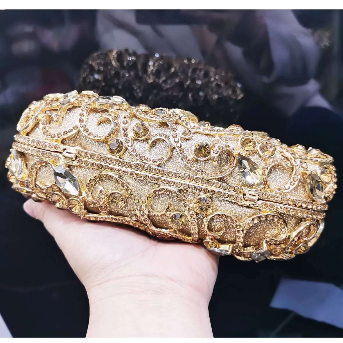 KHNMEET Fashion Rose Gold Mini Tote Handbags Box Crystal Evening Women Clutch Bags Champange Wedding Purse SM94