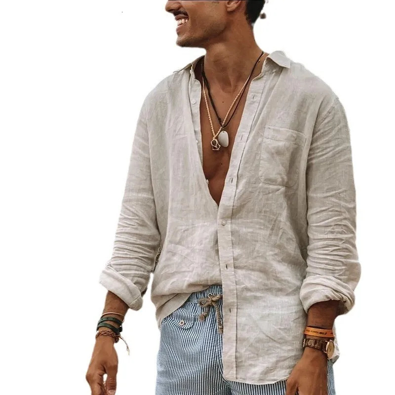 Mens casual long sleeve thin solid color lapel shirt 250217