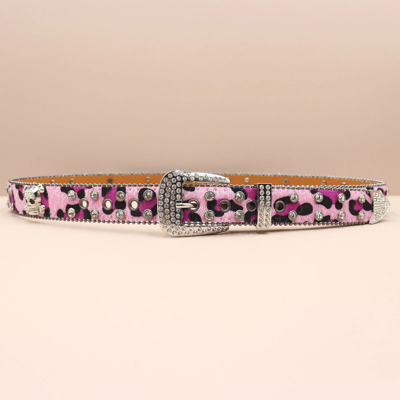 3.3cm Leopard print Western Rhinestone Belt For Woman Man Diamond Studded Belts Buckle Vintage Rivet Ceinture Belts 250218
