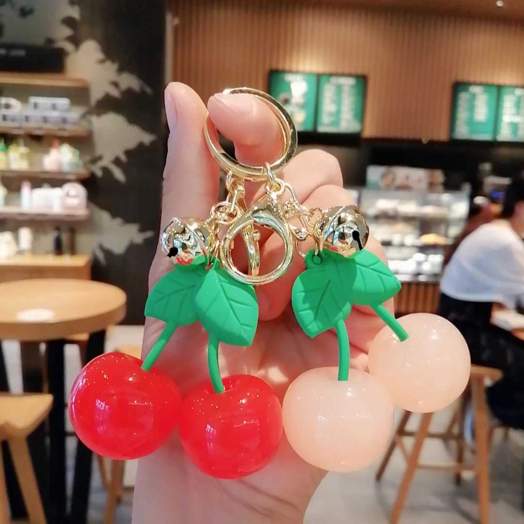 Keychains Lanyards Bag Parts Accessories New Simulated Delicious Cherry Keychain Summer Fruit Pendant Womens Jewelry Gift H250217