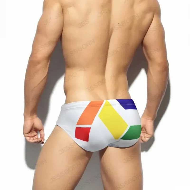 Mens swim trunks sexy low waisted swimsuits boxer shorts quick drying beach shorts breathable tight swimsuits boxer underwear M250218