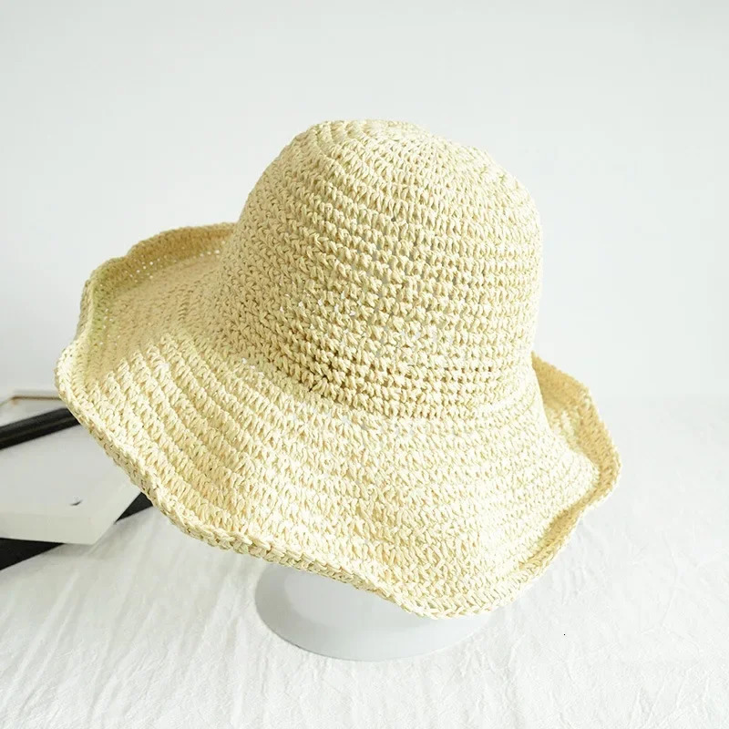 Beach Hats Adults Female Sunscreen Cap Simple Women Straw Hats Summer Sun Hats for Women Lady Folding Travel Caps Female 250218