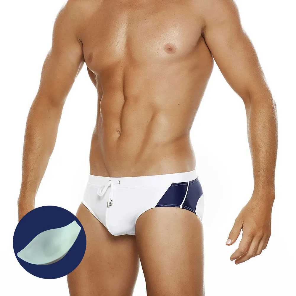 New Arrival Mens summer fashion color matching swimming trunks with cup anti-light three-dimensional triangle beach shorts Z260313