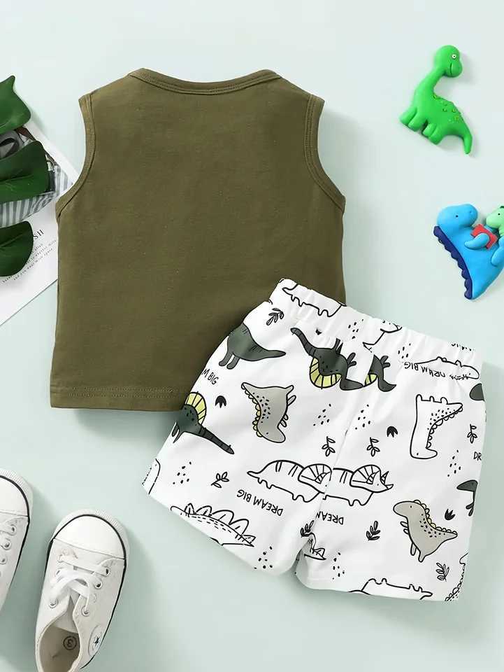 Summer Cool 0-2 Years Old Boys Dinosaur Prints Sleeveless Casual Two-Piece Suit W250218
