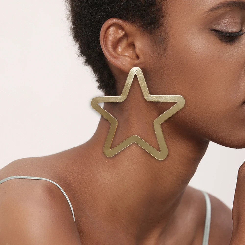 Fashion Hollow Big Star Shaped Ear Line Stud Earrings Dangle Drop For Women Jewelry Pendant Copper Wire Brincos Gifts 250213